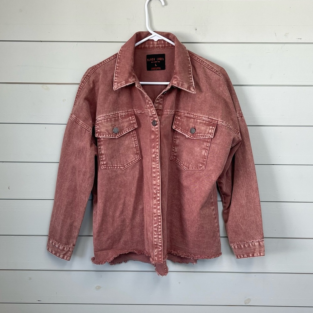 Black Label Vintage wash Pink Denim Jacket women’s size Large